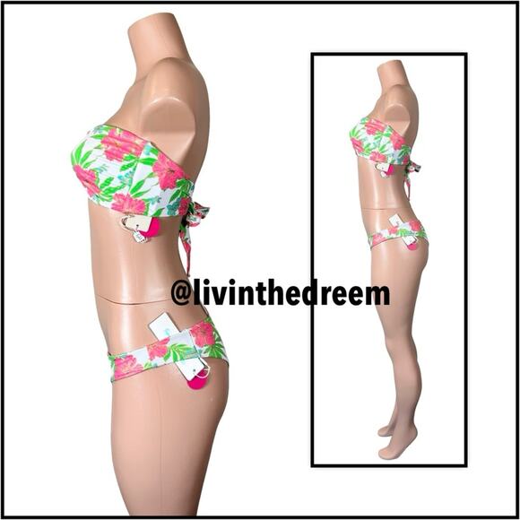 Beach Bunny Bethany Bandeau XL & Bethany Tango Bottom L Pink Jungle Floral $218 - Picture 5 of 14